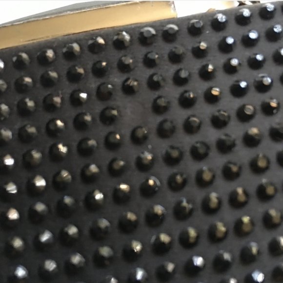 Express Clutch Purse Party Studded Embellished Black Silver Chain Strap Evening - Picture 9 of 9